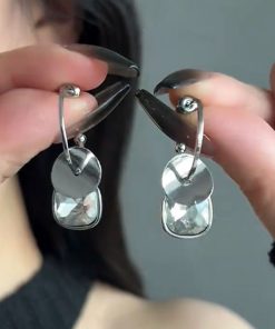 Silver Double-Layer Round Disc Linked Hoop Earrings - Light Luxury High-End Versatile Women's Jewelry