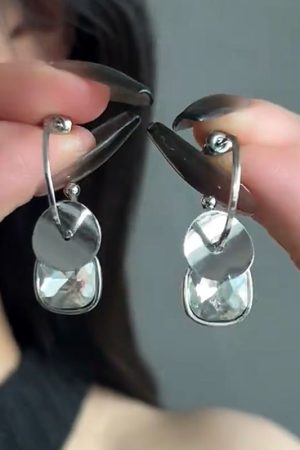 Silver Double-Layer Round Disc Linked Hoop Earrings - Light Luxury High-End Versatile Women's Jewelry