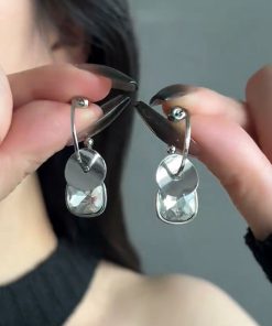 Silver Double-Layer Round Disc Linked Hoop Earrings - Light Luxury High-End Versatile Women's Jewelry