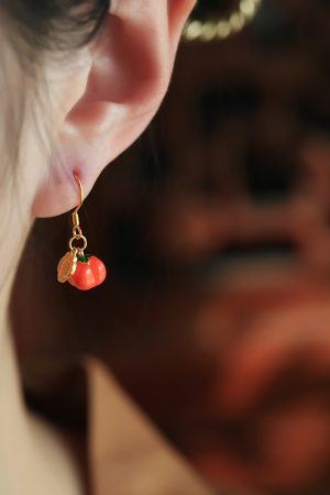 Silver Enamel Persimmon-Shaped Earrings for Women, Traditional Chinese Good Fortune Design, Red Stud and Drop Earrings, Year of Birth Gift