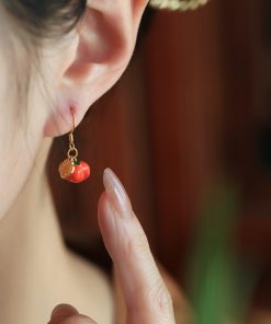 Silver Enamel Persimmon-Shaped Earrings for Women, Traditional Chinese Good Fortune Design, Red Stud and Drop Earrings, Year of Birth Gift