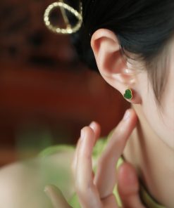 Silver Gourd Earrings for Women with Raw Jade & Jadeite Stones - Chinese Style Green Jewelry, Boho Chic Accessory