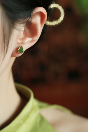 Silver Gourd Earrings for Women with Raw Jade & Jadeite Stones - Chinese Style Green Jewelry, Boho Chic Accessory