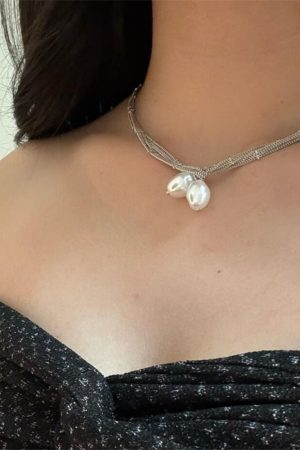 Silver Lace Chain Wrapped Necklace - Minimalist Long Layered Pearl Collar Chain for Elegant Style