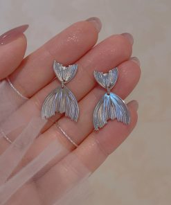 Silver Mermaid Tail Earrings for Women - Trendy 2025 Design, Unique Ear Accessories, Niche Incense Plate Ear Clips