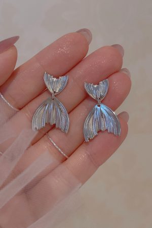 Silver Mermaid Tail Earrings for Women - Trendy 2025 Design, Unique Ear Accessories, Niche Incense Plate Ear Clips
