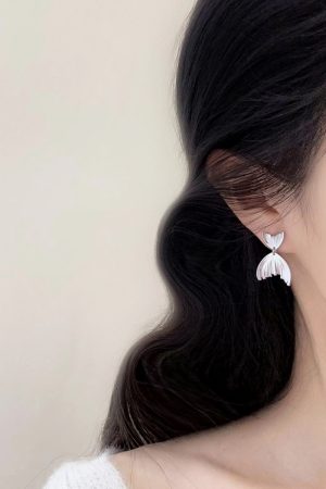 Silver Mermaid Tail Earrings for Women - Trendy 2025 Design, Unique Ear Accessories, Niche Incense Plate Ear Clips
