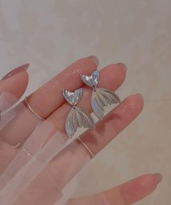 Silver Mermaid Tail Earrings for Women - Trendy 2025 Design, Unique Ear Accessories, Niche Incense Plate Ear Clips