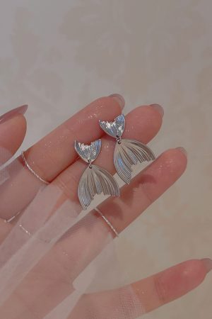 Silver Mermaid Tail Earrings for Women - Trendy 2025 Design, Unique Ear Accessories, Niche Incense Plate Ear Clips