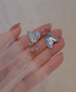 Silver Mermaid Tail Earrings for Women - Trendy 2025 Design, Unique Ear Accessories, Niche Incense Plate Ear Clips