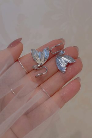 Silver Mermaid Tail Earrings for Women - Trendy 2025 Design, Unique Ear Accessories, Niche Incense Plate Ear Clips