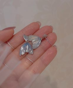 Silver Mermaid Tail Earrings for Women - Trendy 2025 Design, Unique Ear Accessories, Niche Incense Plate Ear Clips