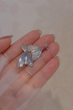 Silver Mermaid Tail Earrings for Women - Trendy 2025 Design, Unique Ear Accessories, Niche Incense Plate Ear Clips
