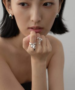 Silver-Plated Round Bead Bell Pendant Open Ring - Korean Minimalist Versatile Fashion Jewelry