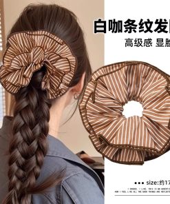 Silver Square Scarf Hair Tie for Women, Blue Striped Hair Band, Korean Style Low Ponytail Accessory, Fashion Hair Rope