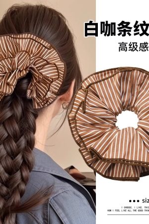 Silver Square Scarf Hair Tie for Women, Blue Striped Hair Band, Korean Style Low Ponytail Accessory, Fashion Hair Rope