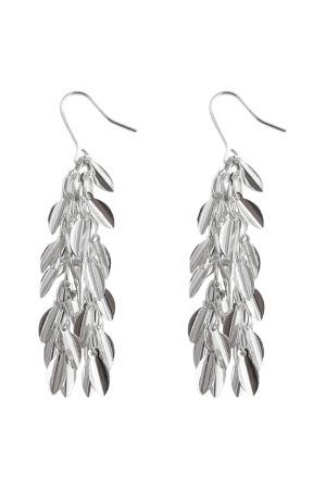 Silver Tassel Leaf Clip-On Long Earrings for Women - 2025 Trendy Light Luxury High-End Design, No Ear Holes