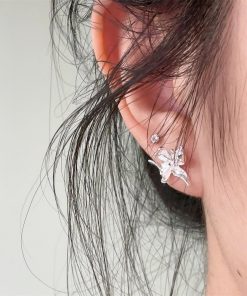 Silver-White Iris Flower Earrings for Women - Elegant Minimalist Light Luxury Design, Perfect for Commuting and Everyday Wear