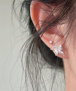 Silver-White Iris Flower Earrings for Women - Elegant Minimalist Light Luxury Design, Perfect for Commuting and Everyday Wear