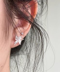 Silver-White Iris Flower Earrings for Women - Elegant Minimalist Light Luxury Design, Perfect for Commuting and Everyday Wear