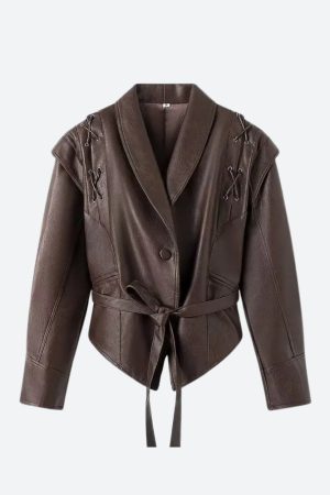 Simple Clothing Ideas, Cozy Korean Outfit - Asymmetric Faux Leather Jacket