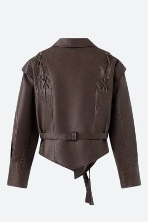 Simple Clothing Ideas, Cozy Korean Outfit - Asymmetric Faux Leather Jacket