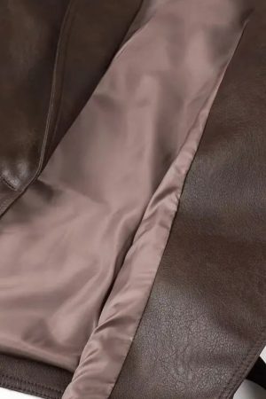 Simple Clothing Ideas, Cozy Korean Outfit - Asymmetric Faux Leather Jacket