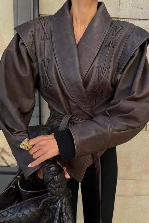 Simple Clothing Ideas, Cozy Korean Outfit - Asymmetric Faux Leather Jacket