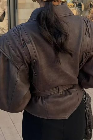 Simple Clothing Ideas, Cozy Korean Outfit - Asymmetric Faux Leather Jacket