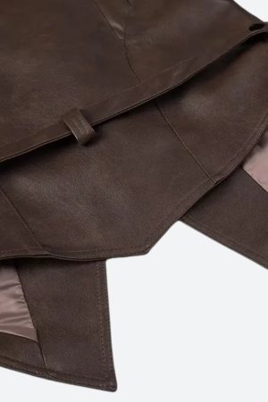 Simple Clothing Ideas, Cozy Korean Outfit - Asymmetric Faux Leather Jacket