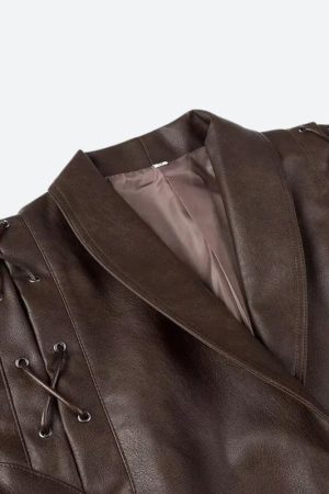 Simple Clothing Ideas, Cozy Korean Outfit - Asymmetric Faux Leather Jacket