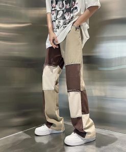 Simple Outfits For College, Fall Dress With Jacket Outfit - Y2K Patchwork Pants