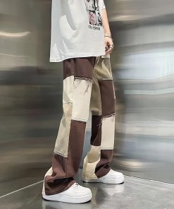 Simple Outfits For College, Fall Dress With Jacket Outfit - Y2K Patchwork Pants