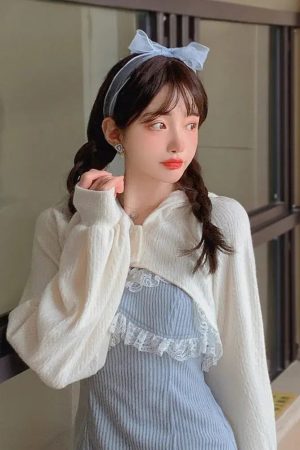 Simple Outfits For School, Mode Zara - Kawaii Mini Dress & Crop Cardigan Two Piece Set