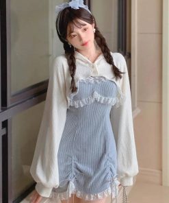 Simple Outfits For School, Mode Zara - Kawaii Mini Dress & Crop Cardigan Two Piece Set