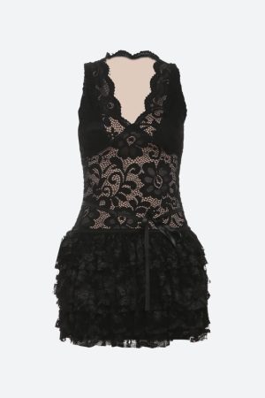 Simple Trendy Outfits, Summer Office Outfits - Baddie Lace Ruffled Mini Dress