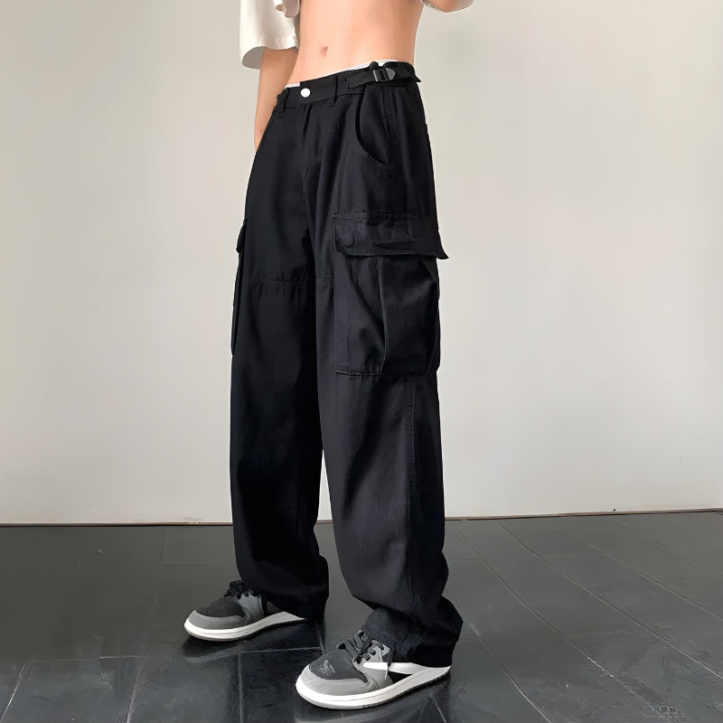 Simple Trendy Outfits, Swaggy Outfits - Side Belt Detailed Baggy Cargo Pants Simple Trendy Outfits, Swaggy Outfits - Side Belt Detailed Baggy Cargo Pants
