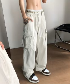 Simple Trendy Outfits, Swaggy Outfits - Side Belt Detailed Baggy Cargo Pants