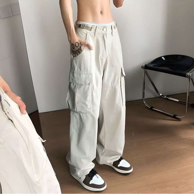 Simple Trendy Outfits, Swaggy Outfits - Side Belt Detailed Baggy Cargo Pants Simple Trendy Outfits, Swaggy Outfits - Side Belt Detailed Baggy Cargo Pants