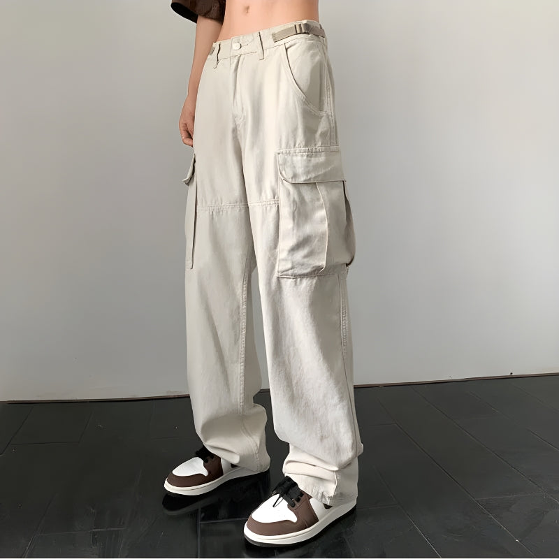 Simple Trendy Outfits, Swaggy Outfits - Side Belt Detailed Baggy Cargo Pants Simple Trendy Outfits, Swaggy Outfits - Side Belt Detailed Baggy Cargo Pants