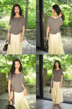 Skin-Friendly Breathable Mulberry Silk Tencel Faux Two-Piece Halter Short Sleeve T-Shirt for Effortless Chic Style