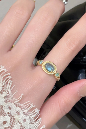 Sky Blue Gemstone Ring for Women - Japanese Style, Gold-Plated, Minimalist Design, INS Style, 2025 Trendy Niche Index Finger Ring