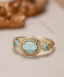Sky Blue Gemstone Ring for Women - Japanese Style, Gold-Plated, Minimalist Design, INS Style, 2025 Trendy Niche Index Finger Ring
