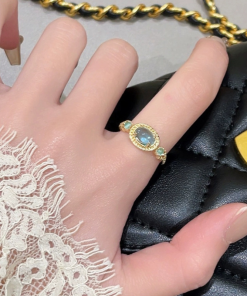 Sky Blue Gemstone Ring for Women - Japanese Style, Gold-Plated, Minimalist Design, INS Style, 2025 Trendy Niche Index Finger Ring