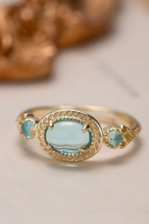 Sky Blue Gemstone Ring for Women - Japanese Style, Gold-Plated, Minimalist Design, INS Style, 2025 Trendy Niche Index Finger Ring