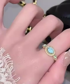 Sky Blue Gemstone Ring for Women - Japanese Style, Gold-Plated, Minimalist Design, INS Style, 2025 Trendy Niche Index Finger Ring
