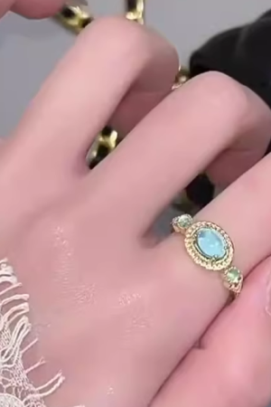 Sky Blue Gemstone Ring for Women - Japanese Style, Gold-Plated, Minimalist Design, INS Style, 2025 Trendy Niche Index Finger Ring