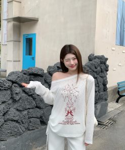 Slanted Shoulder Drawstring Long Sleeve T-Shirt for Women - Lightweight Sun Protection Top, Trendy 2025 Style, Casual Loose Fit