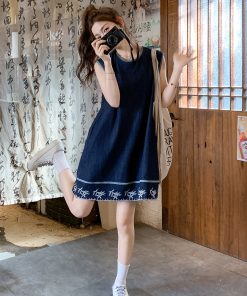 Sleeveless Embroidered Color-Blocking Dress for Women - French Style, 2025 Summer Collection, Elegant Niche Design