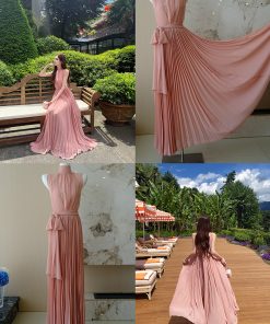 Sleeveless Pleated Chiffon Dress for Women, Water Lily Print, Long Summer Dress, Perfect for Influencers, Y2K Fashion Style